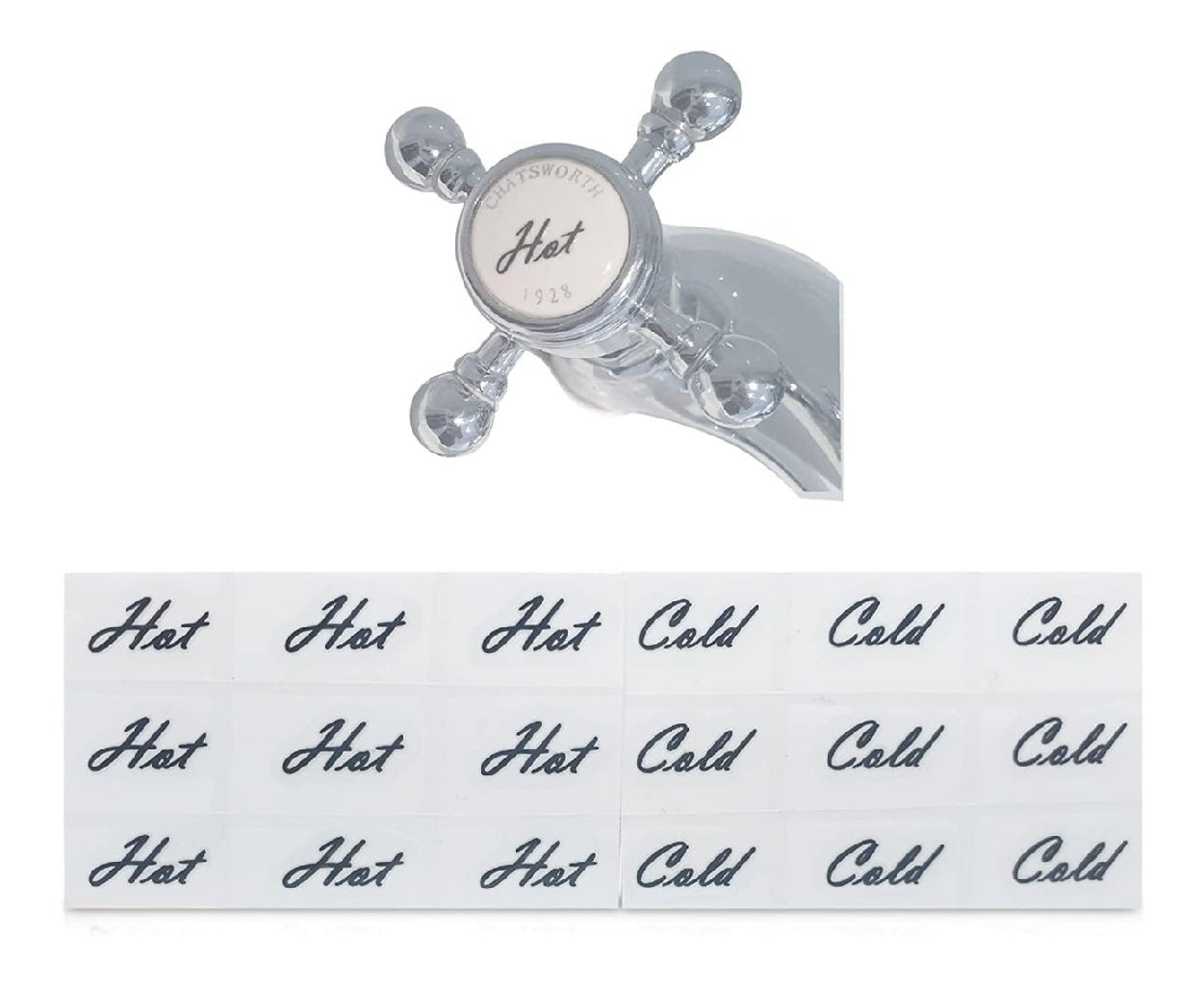 pièces Autocollants 18 pour Robinet Autocollants Eau Chaude ainsi que Froide Autocollants pour Robinet de Cuisine Autocollants de Transfer en Vinyle Noir pour Robinet destiné à Salle de Bain H C