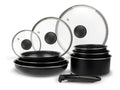 Sitram Batterie 713499 de Cuisine Aluminium 10 Pièces 3 Poêles Ø202428 cm 3 Casseroles Ø161820 cm 3 Couvercles Verre Ø162024 cm manche amovible Tous feux dont induction