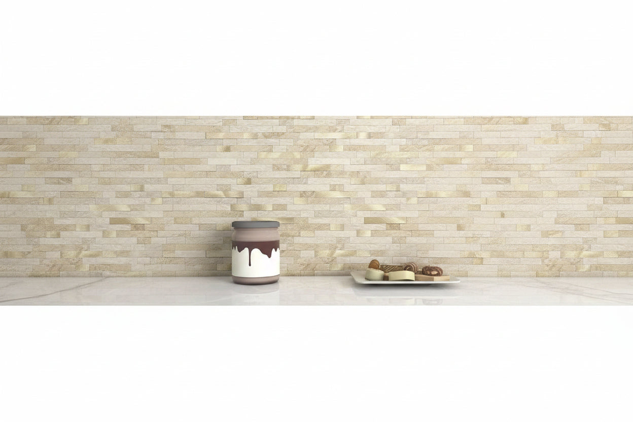 MOFIT de Lot 10 feuilles de carrelage mural autocollant 3D destiné à dosseret de cuisinette ainsi que salle de bain carreaux du mosaïque linéaire en marbre beige 10 feuilles