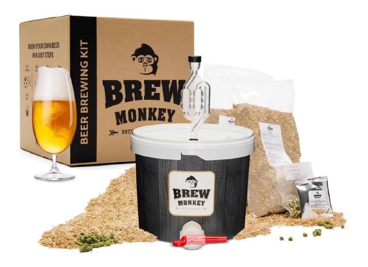 Brew Monkey® Kit de Brassage Bière Blonde Kit Base du 5L 64 ALC Kit Fabrication Bière Idée Cadeau Homme Kit Bière Coffret Cadeau Homme Brassage authentique avec ingrédients frais