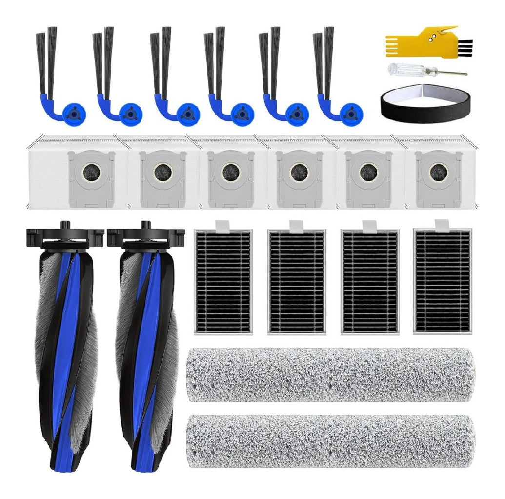 Accessoires robot pour aspirateur ECOVACS DEEBOT T90/T90 PRO Omni/X12 PRO Omni 2 brosses à rouleau 4 filtres 6 brosses latérales 2 serpillières à rouleau 6 sacs et 1 bande de sécurité