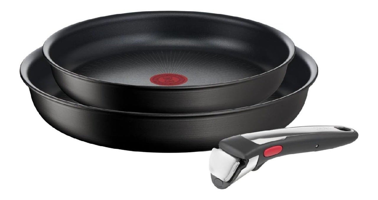 On Unlimited Ingenio Lot de 2 Poêles 22 ainsi que 26 cm amovible Batterie de cuisine induction possédant poignée amovible brevetée Revêtement Titanium antirayures Empilable Cuisson four